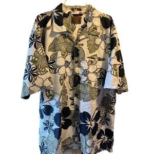 Bullhead Vintage Mens XL White Black Floral SS Button Down Cotton Hawaiian Shirt